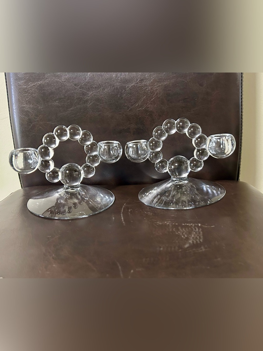 Set of 2 Ducks &Stalks Imperial Candlewick Candleholders Clear Glass